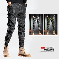 BAPAI Moda masculina Calças cargo camufladas de grandes dimensões Calças cinza ao ar livre Calças de treino multifuncionais Calças finas de acampamento na selva