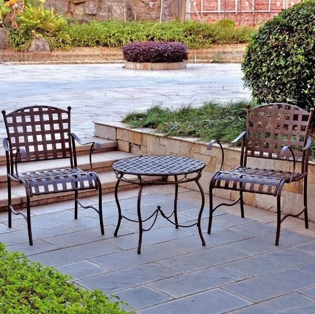 

3 Pc Iron Bistro Set Outdoor Table Patio Cast Furniture Garden Metal Chair Steel