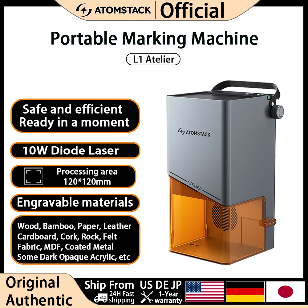 ATOMSTACK 10W lasergraveermachine Atelier L1 voor alle materialen Lasergraveerder Draagbaar voor metaal Hout Kunststof snijwerk