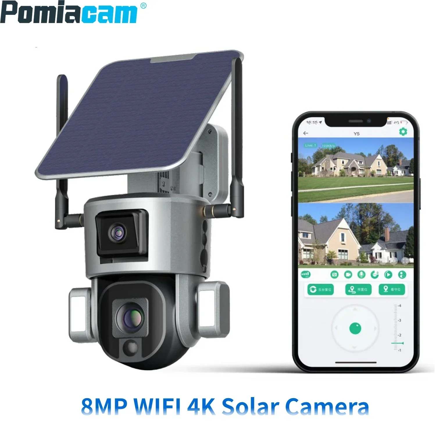 Y5 8MP 4k HD Solar Camera Outdoor Wireless WIFI  Binocular Solar PTZ Camera AI Dual-lens Camer 360 IP66 Waterproof 20x Zoom
