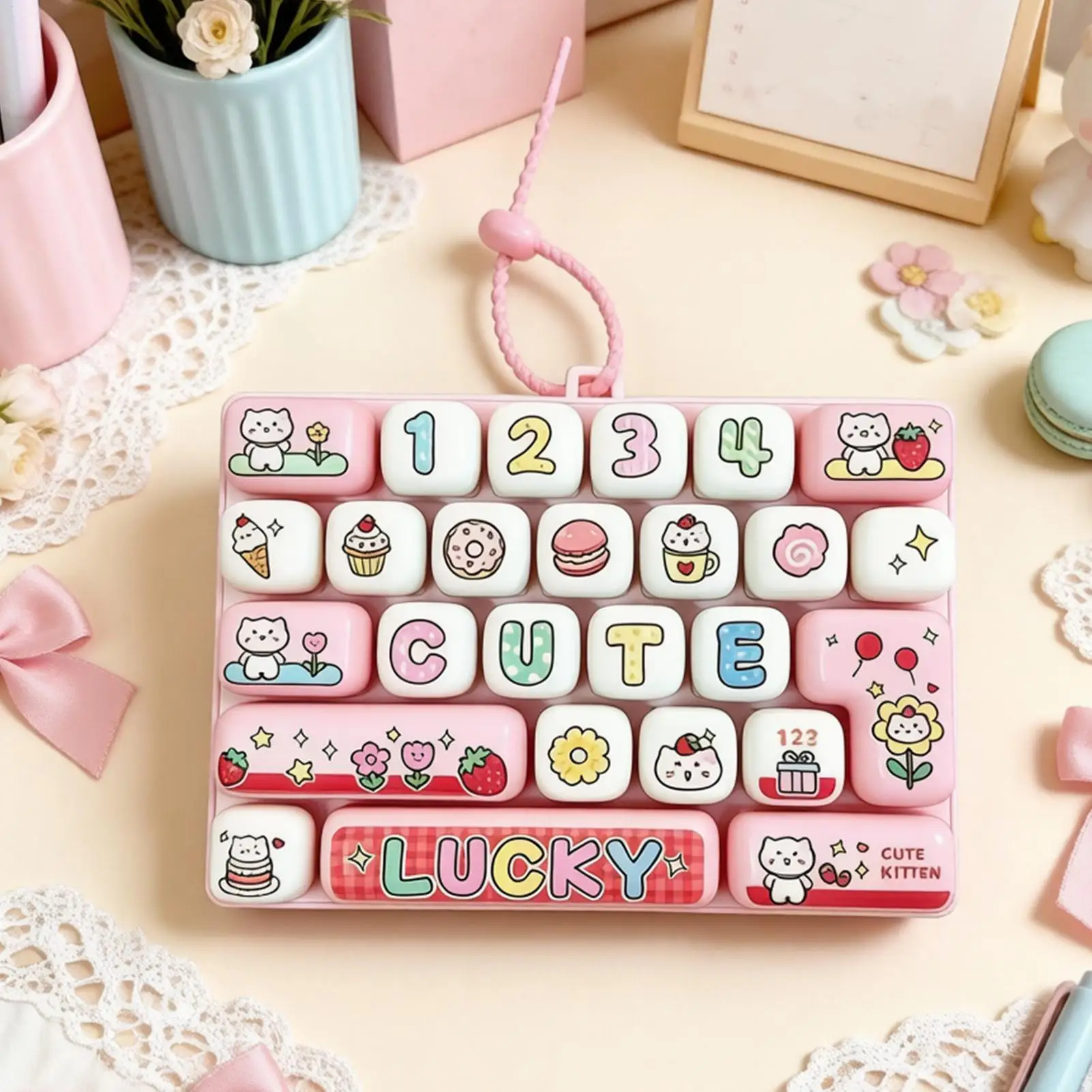 Keyboard Toy 26 Keys Portable Silent Relaxing Pendant Decoration Keyboard Button Finger Clicker For Home Travel School Car Trip