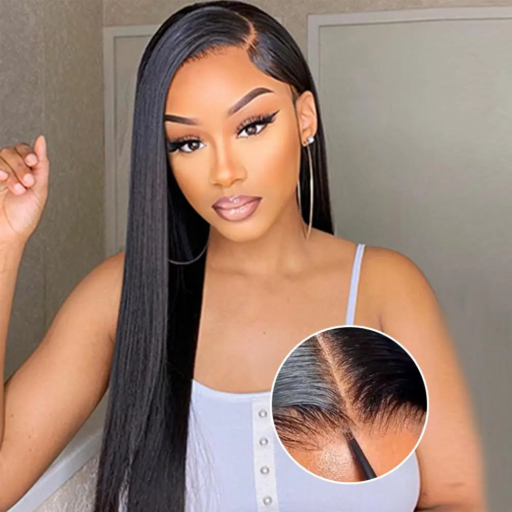 Wear Go Glueless Straight Human Hair Wig 5×5 HD Lace Closure Wig Pre Plucked Hairline Pre Cut Human Hair Wigs for Women