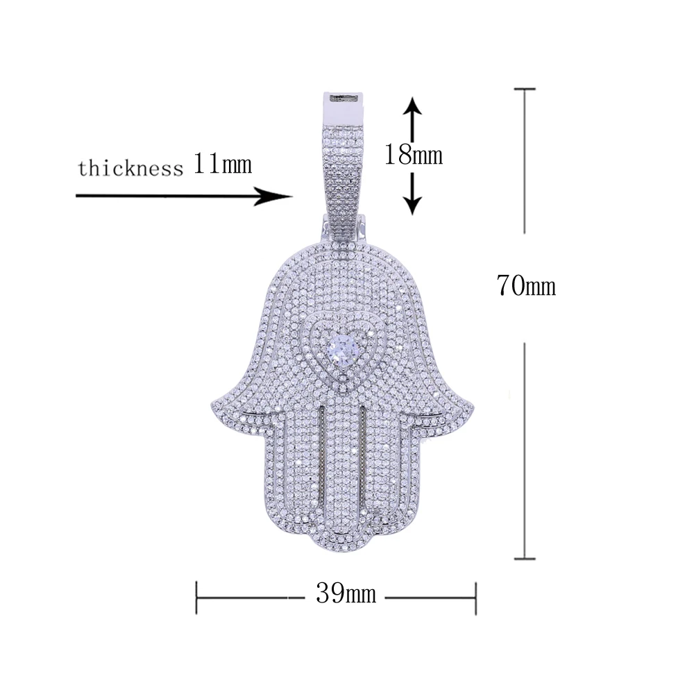 Micro paving ice crystal sparkling zircon palm pendant trendy and fashionable men's hip-hop rap pendant rope chain jewelry