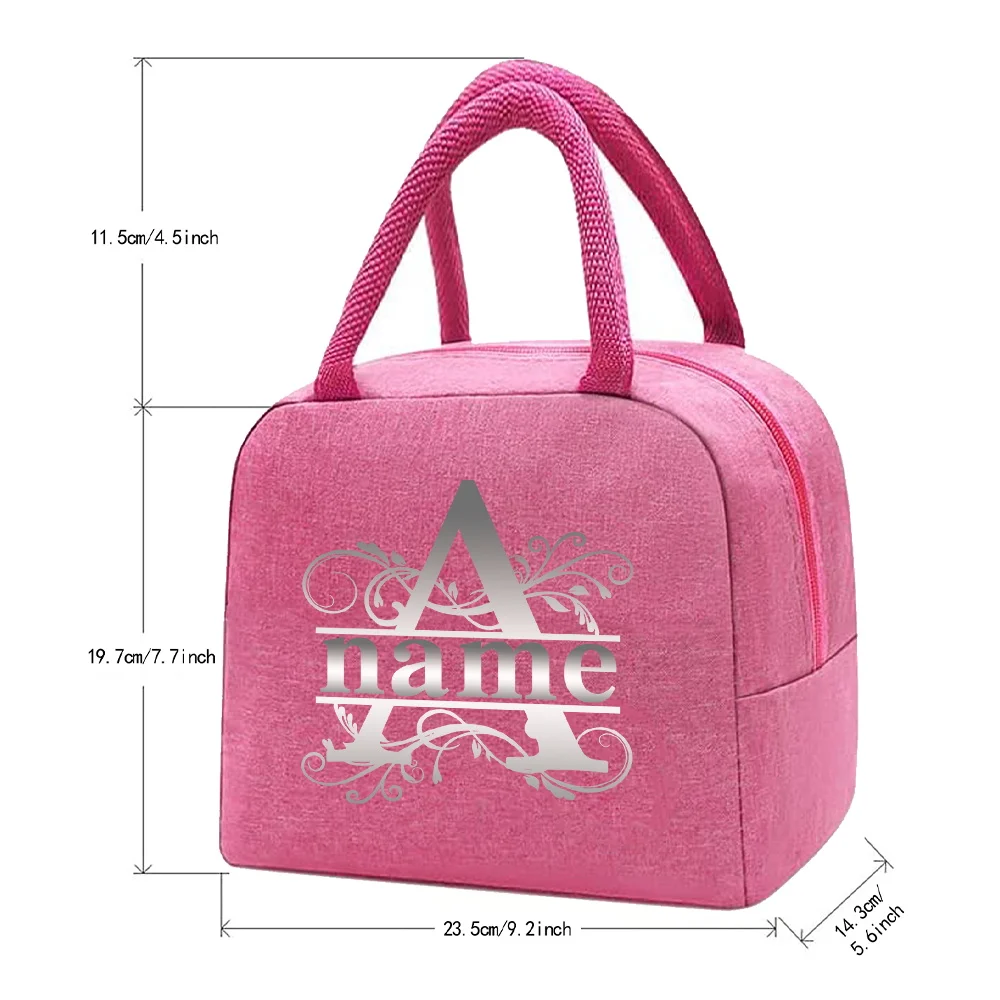 Customized Name Insulated Lunch Bag Canvas Handbag Beverage Cooler Insulated Dinner Lunch Bag Lunch Box Handbag Picnic Food Bag
