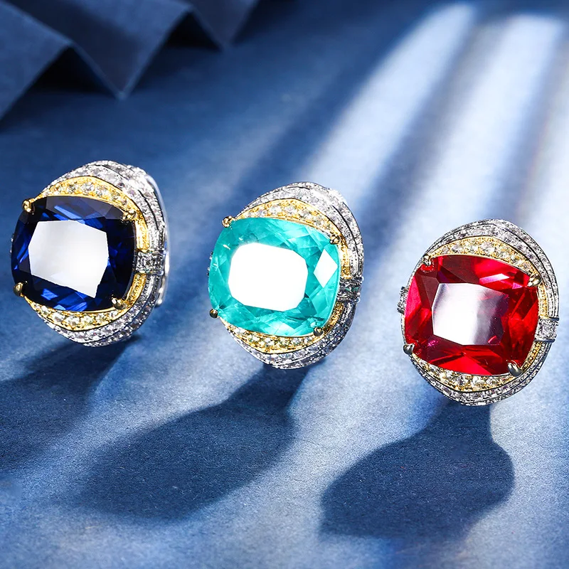 

Jewelry Gold-Plated Ruby Fat Rectangle Light Luxury Personality Ring for Women 14*16