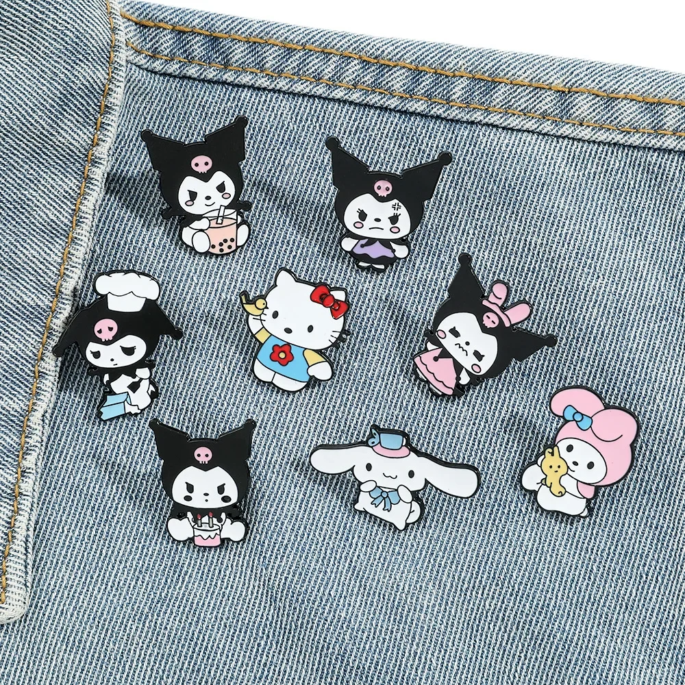 8 Pcs Sanrio Hello Kitty Brooch Angry Princess Kulomi Melody Lapel Pin Fashion Cinnamon Metal Badge Backpack Clothing Jewelry