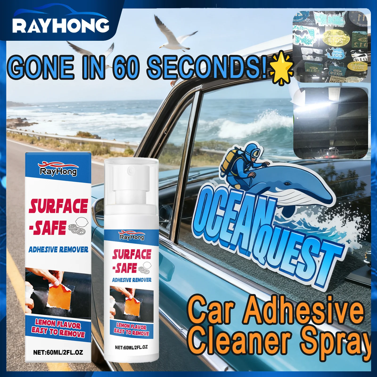 Car Adhesive Remover Spray for Sticker Glue Residue Tape Goo Cleaner Safe on All Auto Paint 60ml Fast Dissolve Formula Winter