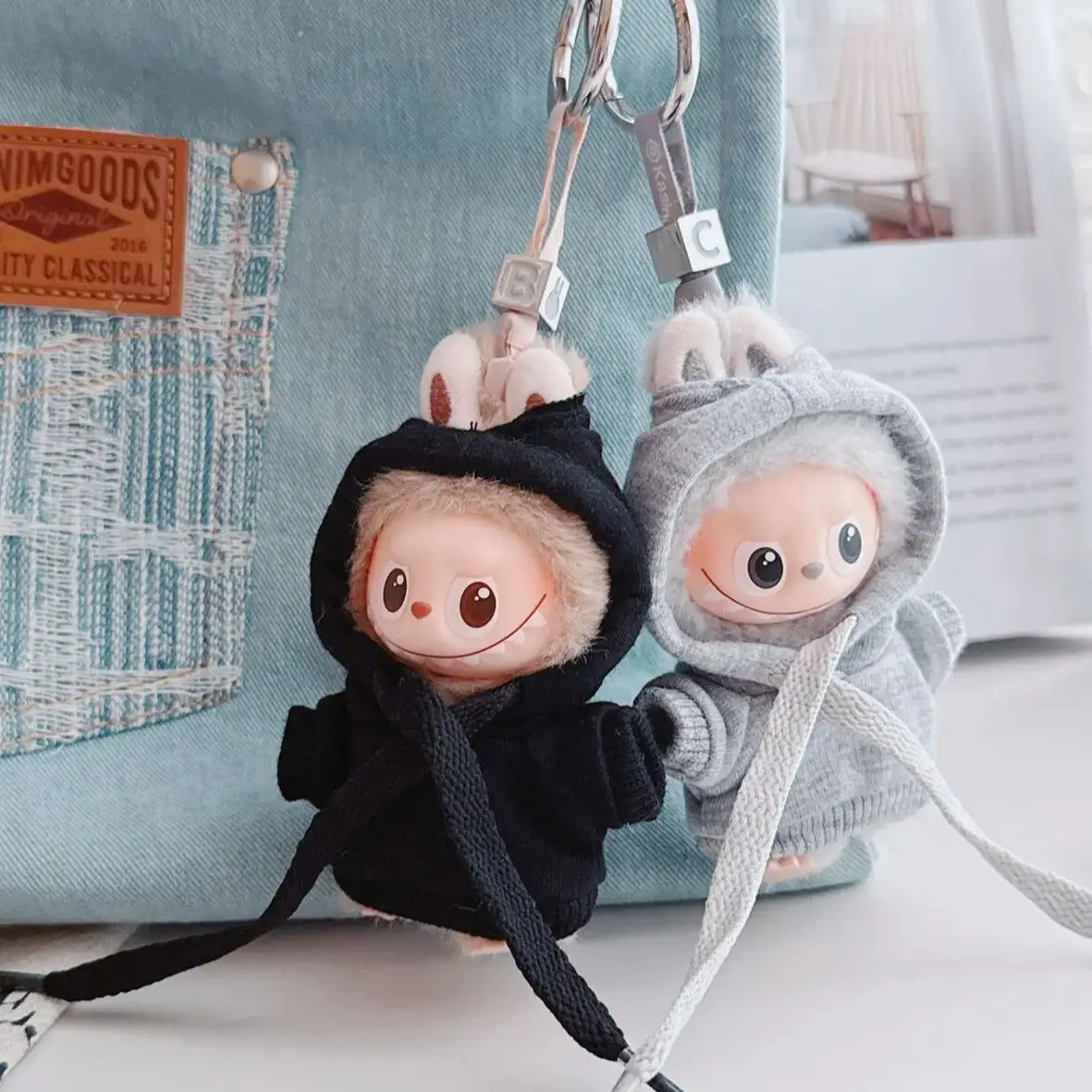 

Clothes For 10cm Mini Labubu 4th Gen 4.0 Doll Set Black & White Hooded Sweatshirt With Cuffed Shorts Multiple Color Options