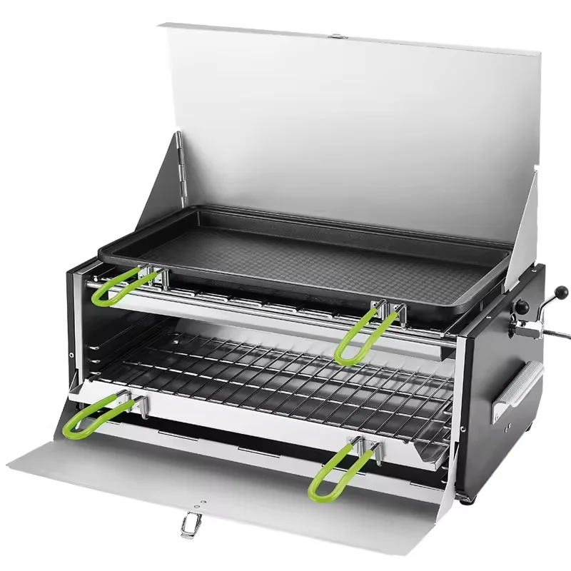Portable Stainless Steel Manual BBQ Oven Outdoor Folding Gas Stove with Removable Butane Fuel for Camping Hiking Picnics