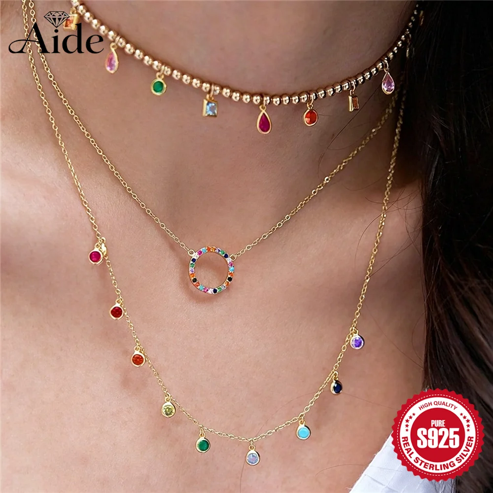 AIDE 925 Sterling Silber Regenbogen-Halskette für Damen, INS, bunter Zirkon-Anhänger, exquisite Geschenke für Geburtstag und Abschlussfeier