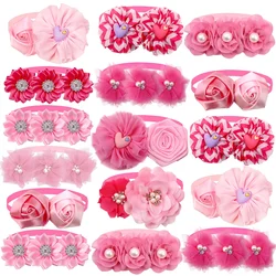 20PCS Flower Dog Bowtie Valentine's Small Dog Cat Bow Tie Neckties Pink Girl Dog Bowties Collar Dogs Grooming For Small Dogs