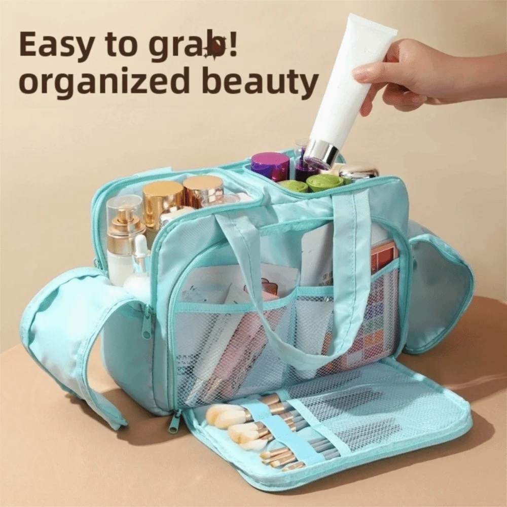 

Однотонная портативная косметичка большой вместимости из нейлона, многослойная сумка-органайзер в корейском стиле