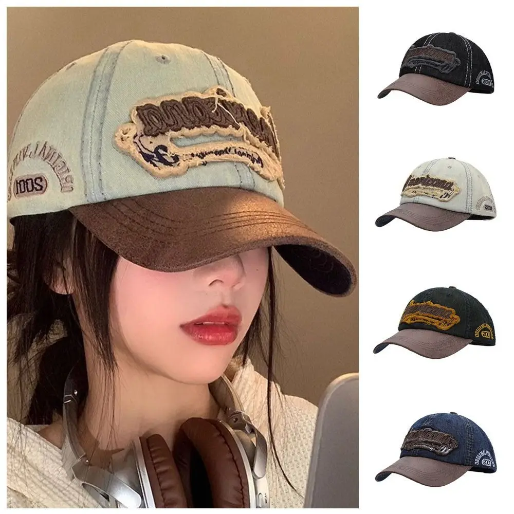 Splicing American Retro Baseball Caps Cotton Denim Tattered Jeans Sun Hat Sunscreen Baseball Hat Peaked Cap Men