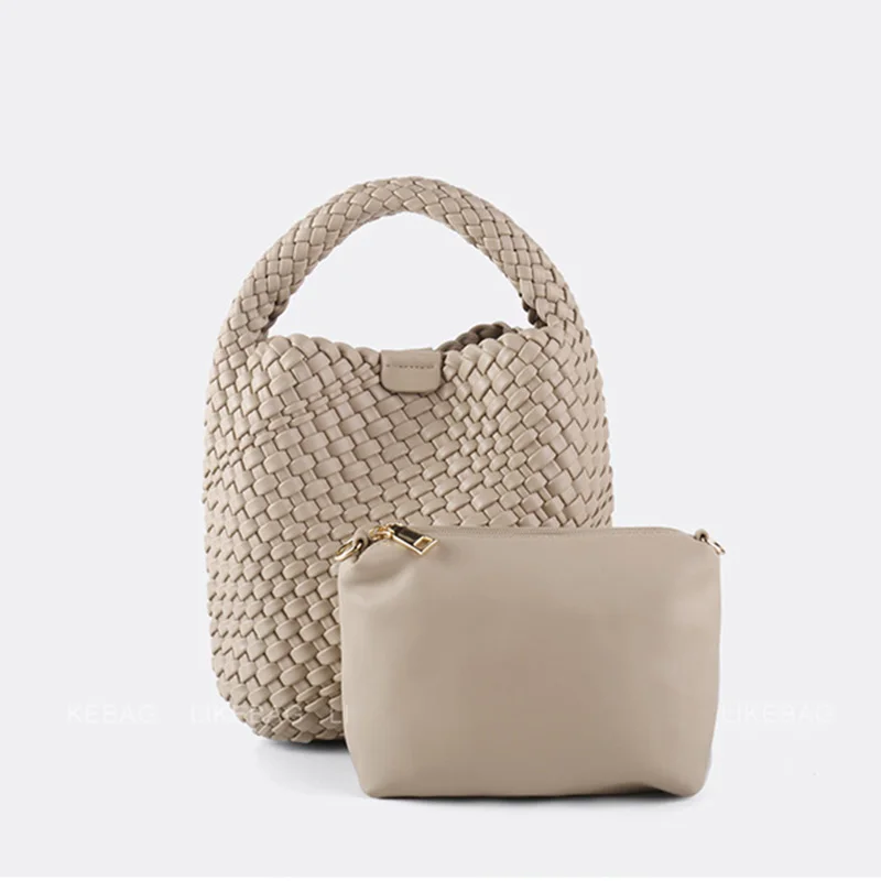 

Soft PU Woven Hangbag Women Large Capacity Bucket Bag Solid Color Portable Shoukder Messenger Bag BZ222