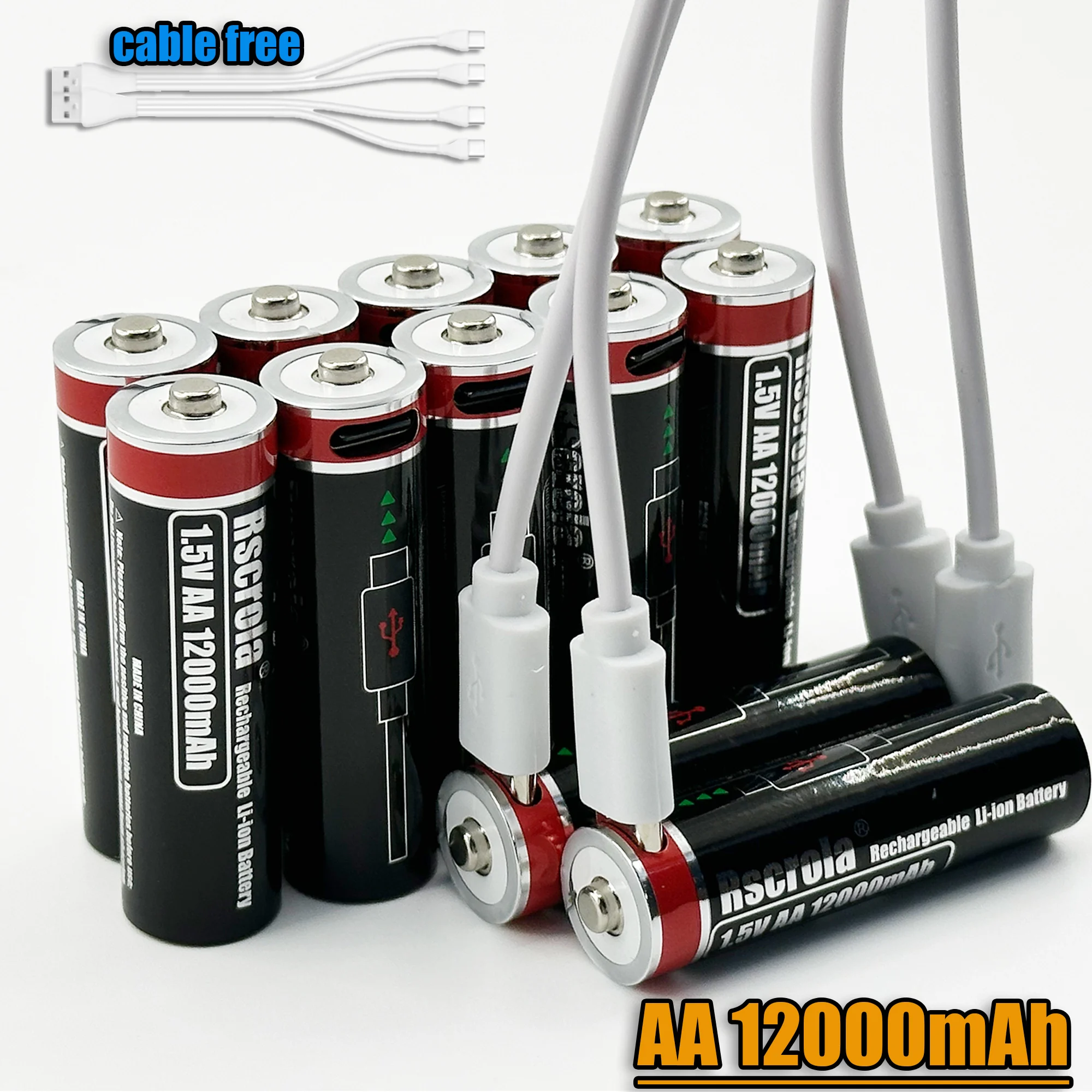 

Rscrola USB 1.5V 12000mAh AA Rechargeable Battery Type-C Rechargeable aa Lithium Battery for Remote Control Electric Toys Mouse