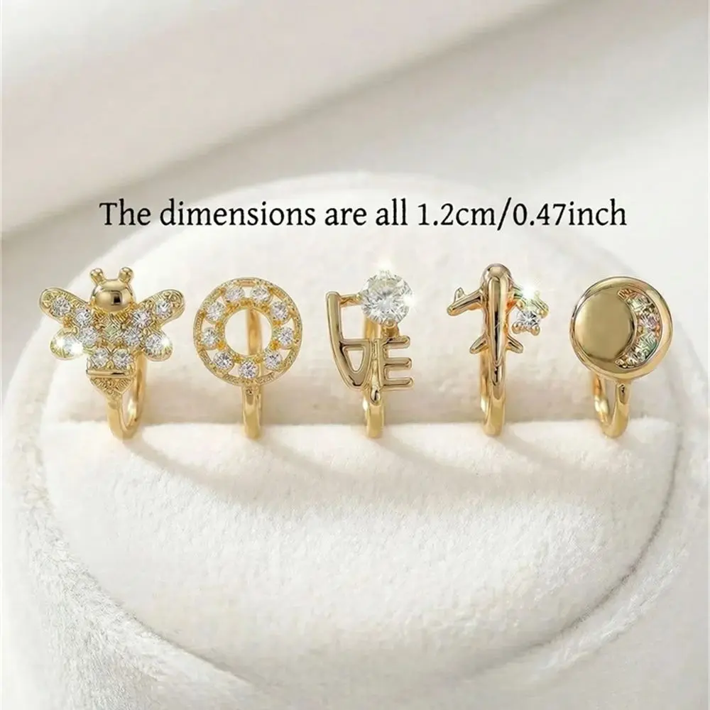 5Pcs Bee Letter Plane Design No Piercing Nose Clip Set Daily Wear Party Fashion Accessory For Women Hot Sale