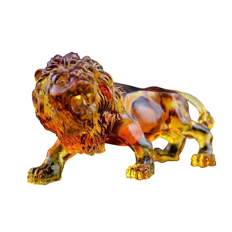 

Ancient glazed lion ornament, high-end business gifts, home office wine cabinet decoration, crystal handicrafts