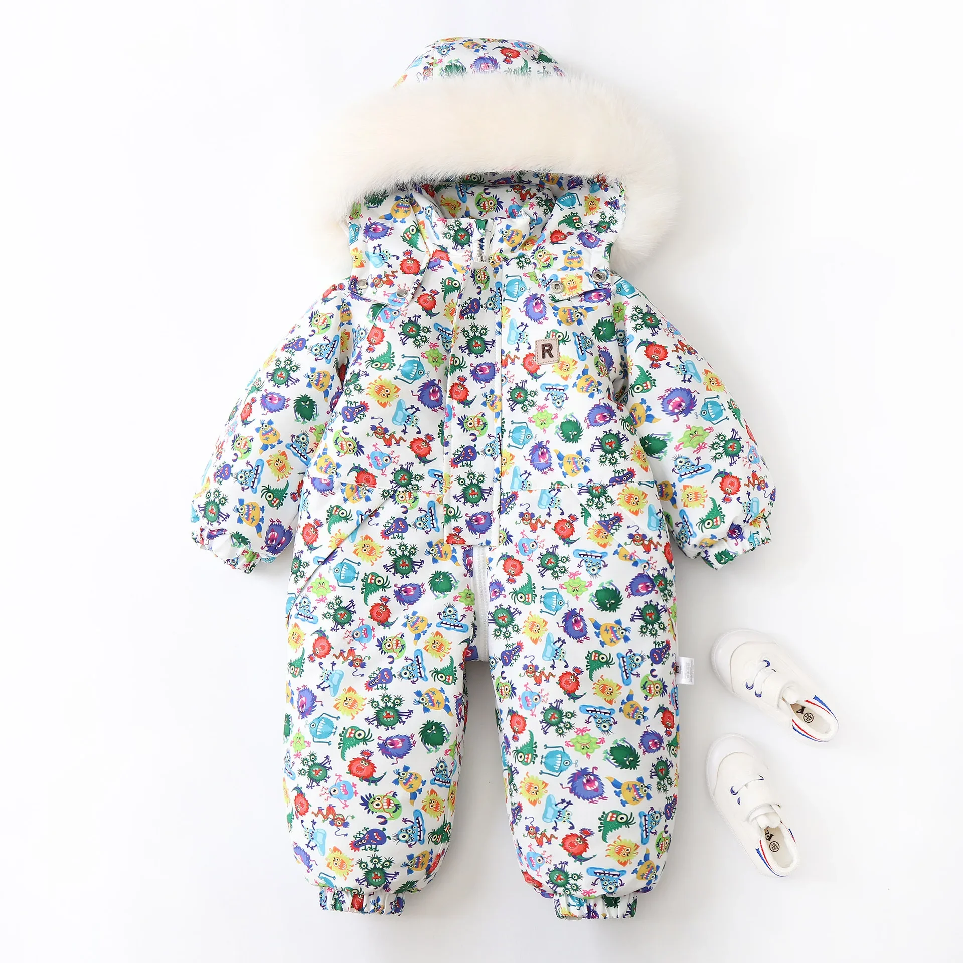 2024 Winter New Baby Clothes One Piece Boys Girls Jumpsuit Romper Printing Thin Ski Suit Children\'s Onesie Going Out Suit