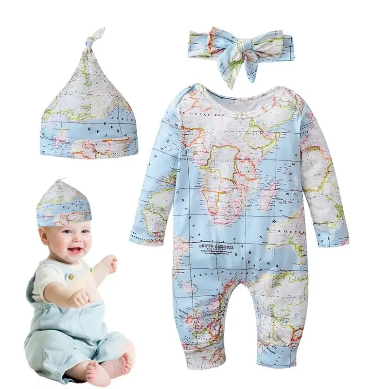 

Newborn One-Piece Outfit Unisex Sets Newborn Clothes Bodysuit With World Map Printing Comfortable And Fashion Newborn Clothes