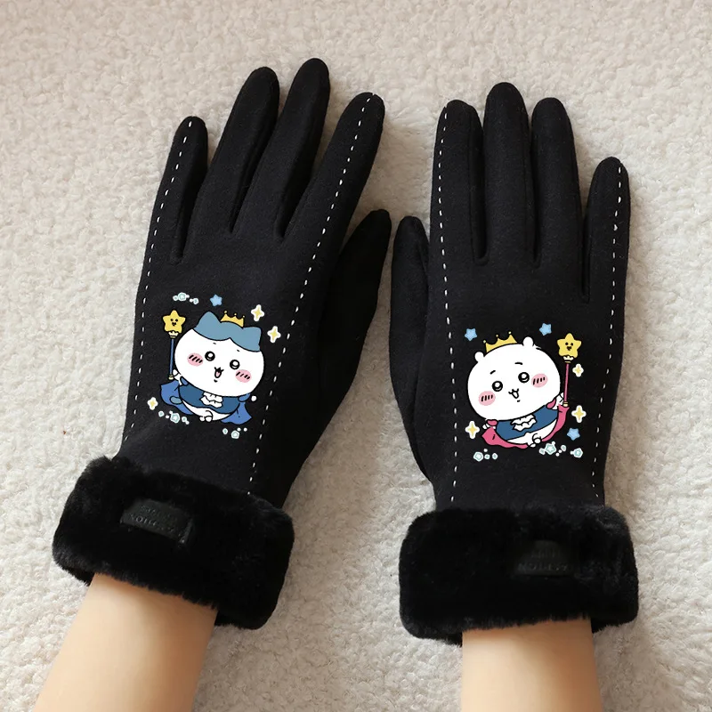Kawaii Hachiware Girls Plush Gloves Anime Chiikawa Usagi Five Fingers Touch Screen Gloves Warm Thicken Gloves Festival Gift