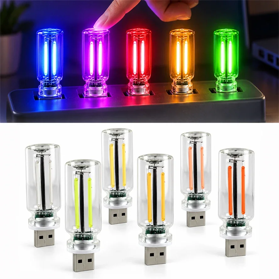 3PCS 5V Touch Dimming USB LED Filament Glass Bulb Night Light Atmosphere Light DIY Bedroom Car Party Bar Lighting Decoration