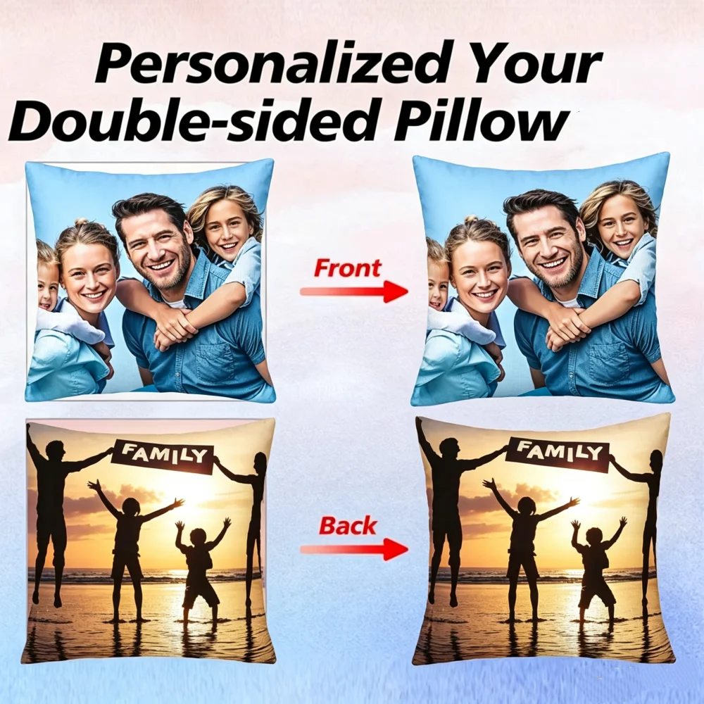 1Pc Custom Photo Throw Pillow, Personalized Double-Sided Different Printed Design, Soft Plush Cushion with Insert, Perfect Gift