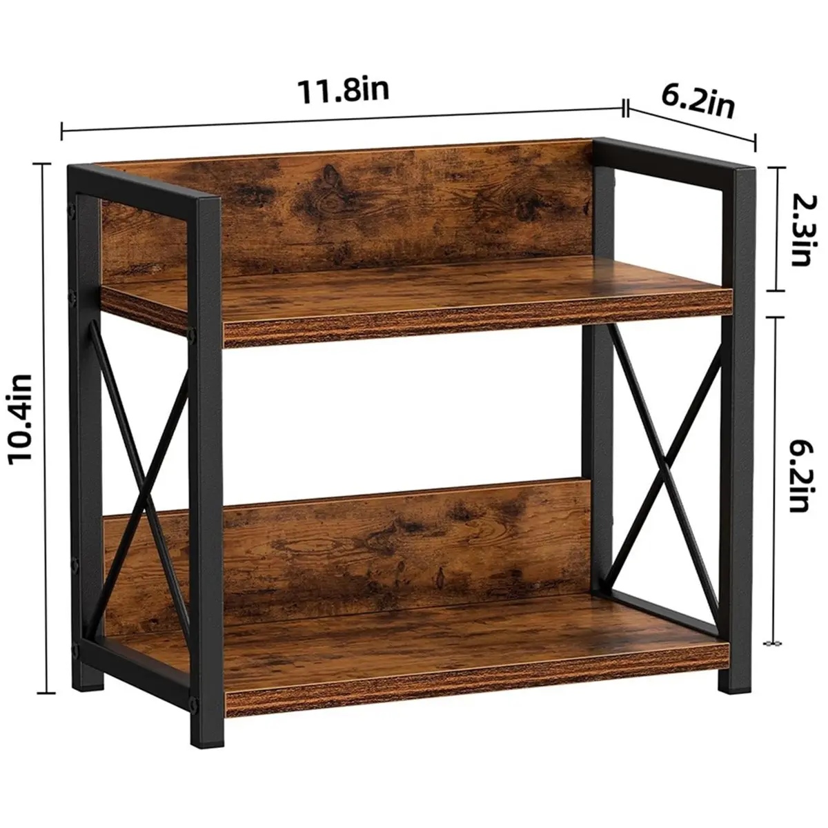 HAPPYDAY~ 2-Tier Wooden CD Rack with Metal Frame, Holds 42 CDs, Ideal for Countertop Display