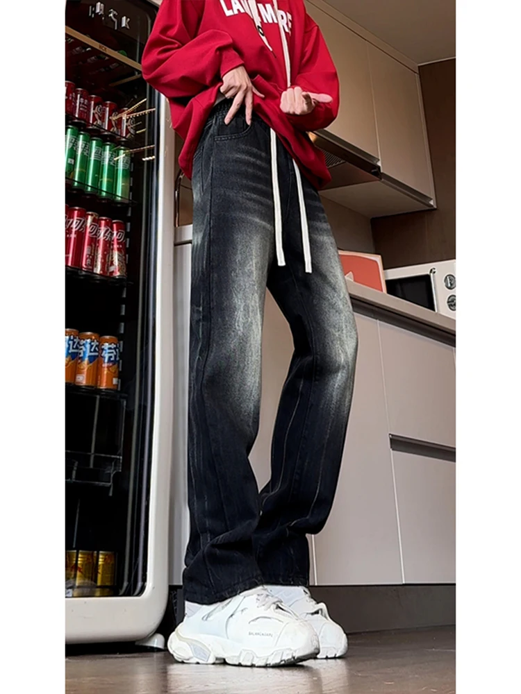 

Cleanfit Men's Gradient Dyed Jeans Elastic Waist High Street Vibe Loose Straight Leg Trousers American Style Teenager Fit