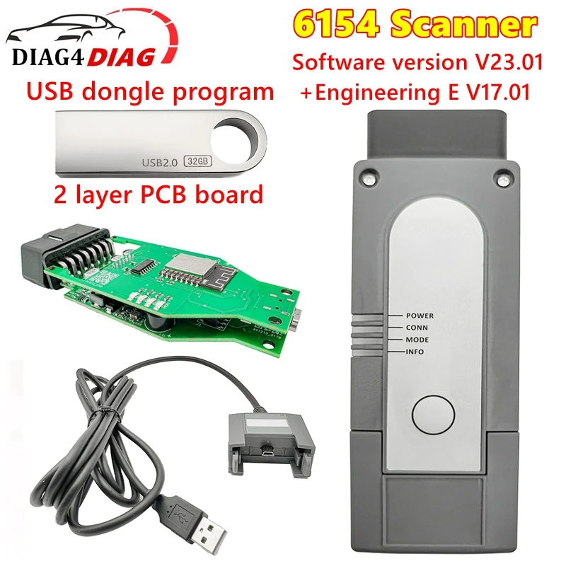 New V1.9.4.2 6154 Scanner V23.01 & Engineering E V17.01 OBD2 Car Diagnostic Tool Online support 6154 J2534 WIFI/USB