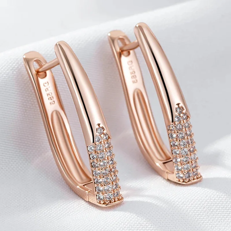 Wbmqda Simple Elegant Drop Earrings For Women 585 Rose Gold Color With White Natural Zircon Fine Daily Party Jewelry Accessories