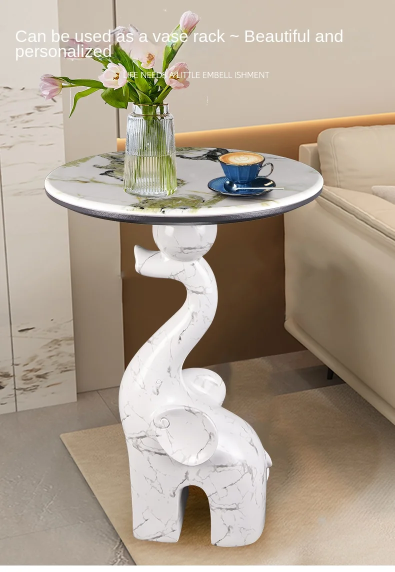 Home Decor Elephant Statue Side Tables Living Room Round Tea Table Bedroom Bedside Table Creative Animal Sculpture Coffee Tables