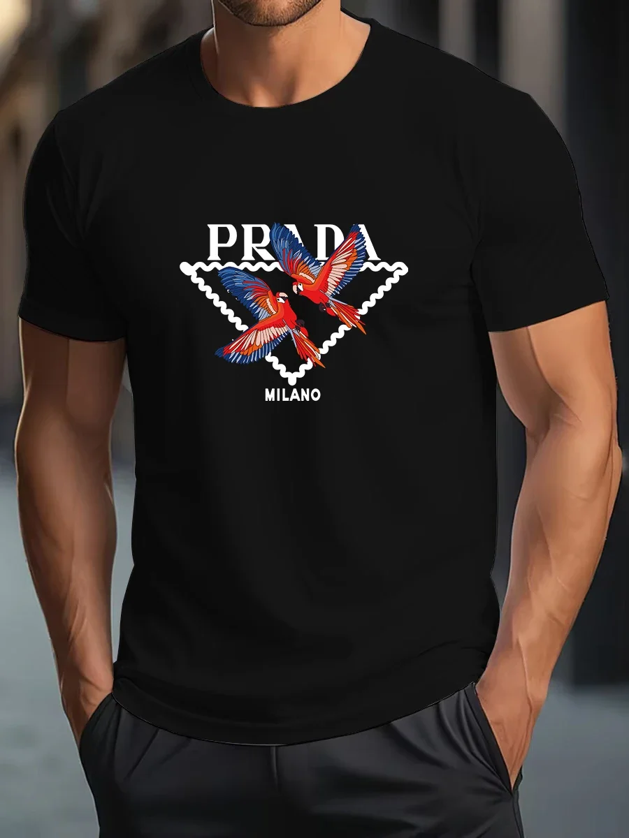 

"Aerial Bird Print Men's T-shirt, 100% Pure Cotton Short-sleeved, Casual and Comfortable, Round-neck High-quality Men's Clothing