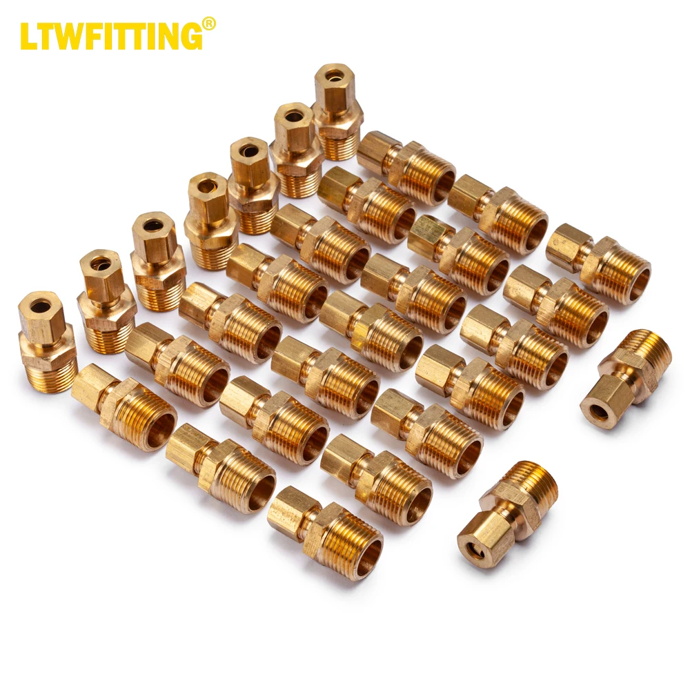 LTWFITTING Brass 1/4-Inch OD x 3/8-Inch Male NPT Compression Connector Fitting(Pack of 30)