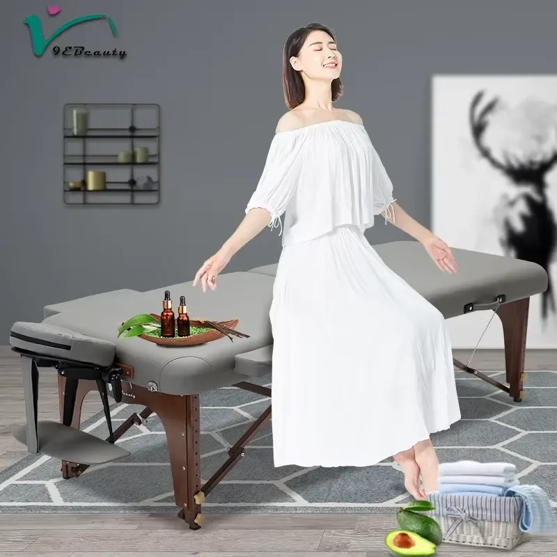 9Ebeauty Modern Foldable Massage Bed Wooden Frame High Density Sponge Portable Adjustable Commercial Beauty Table