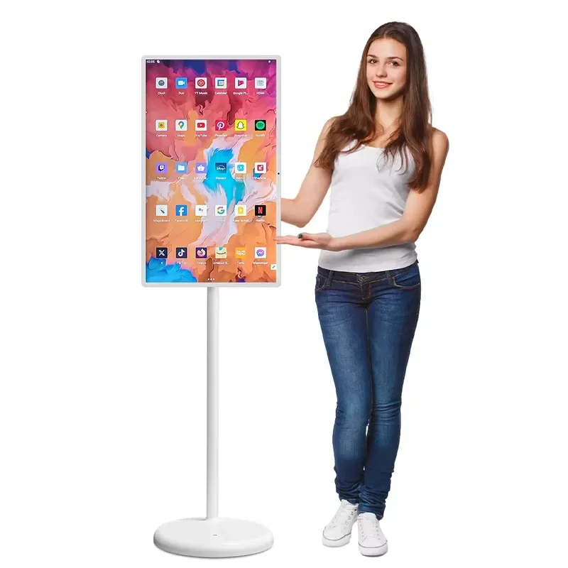 BOLRZO Interactive 32-inch Mobile Flat Panel Smart TV Monitor LCD 2160 Portable Touch Screen Rotary TV for Fitness Kitchen