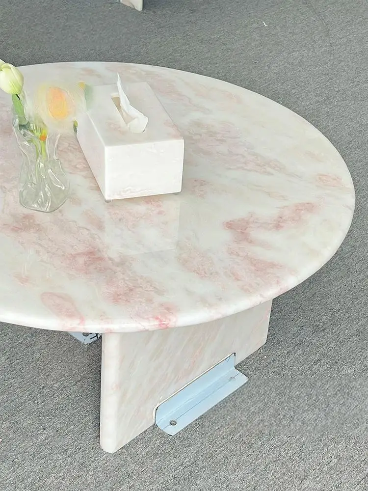Natural Marble Round Coffee Table, Designer Luxury Art Piece for Sofa, Heat & Scratch Resistant, Customizable
