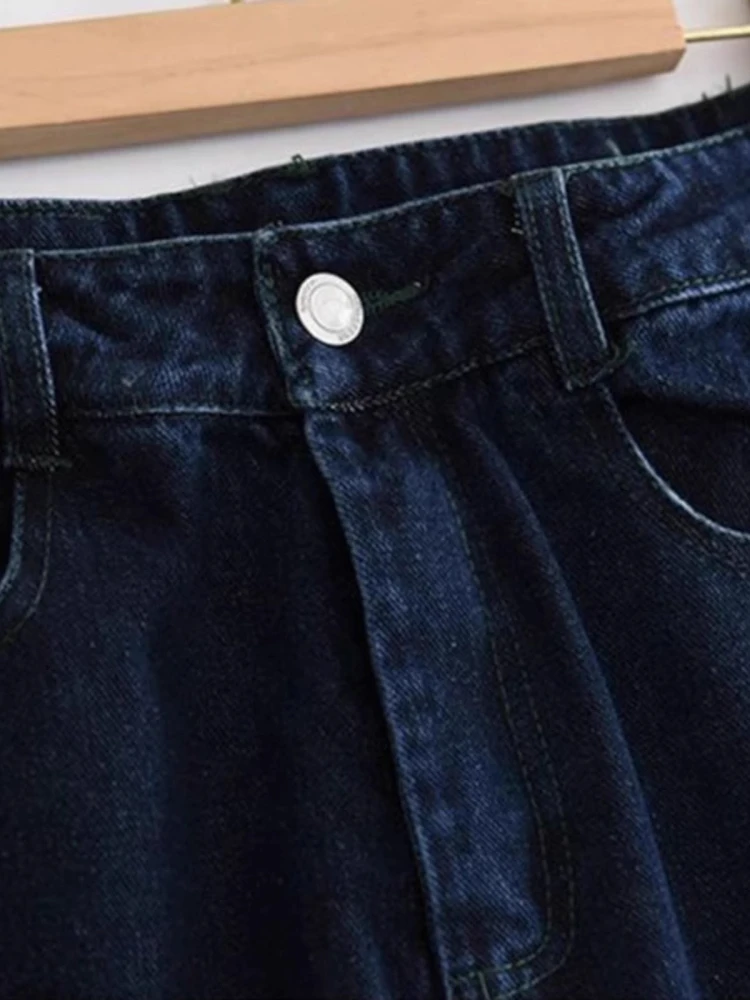 Extra Large 2300 Pounds Women's High Waist Straight Leg Casual Wide Leg Jeans Cuffed  Design Loose Fit Long Pants