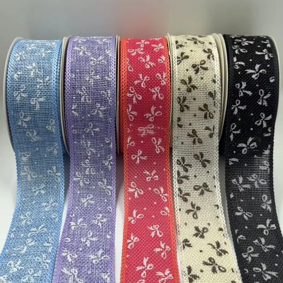 20 Yards Anti linen Sweet Bow Printed Mesh Woven Ribbon Gift Packaging DIY Handmade Decorative Woven Ribbon Handicraft Material