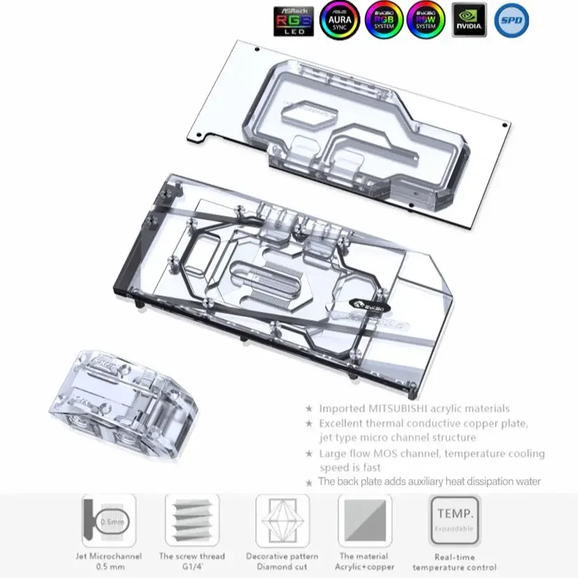 Bykski N-RTX3090H-TC-V2 GPU Block with Active Waterway Backplane Cooler for Galax Palit KFA2 Maxsun Gainward AIC RTX 3090 3080