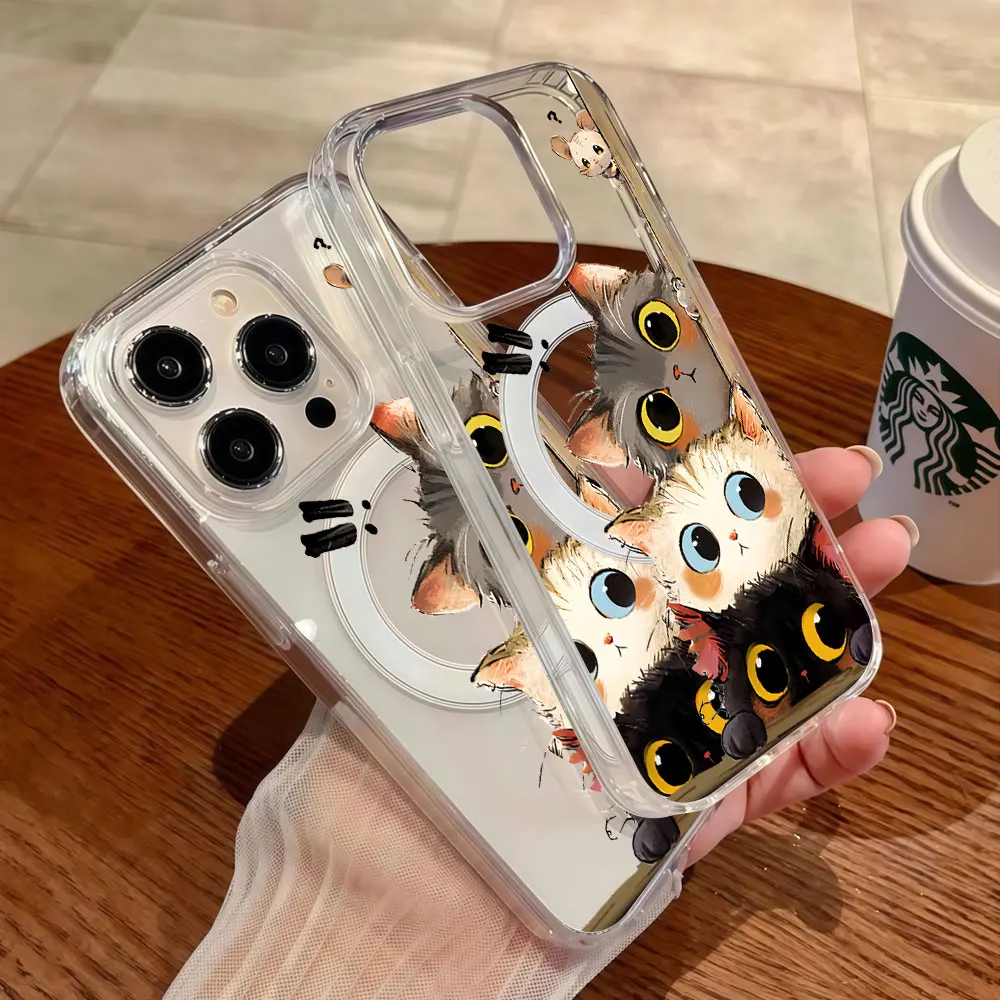 Funda Protectora con Carga Inalámbrica de Gato Coreano Adorable para iPhone 17 16 Pro Max Air 15 12 14 13 11 Pro Max 14 16 15 16E 17E Plus