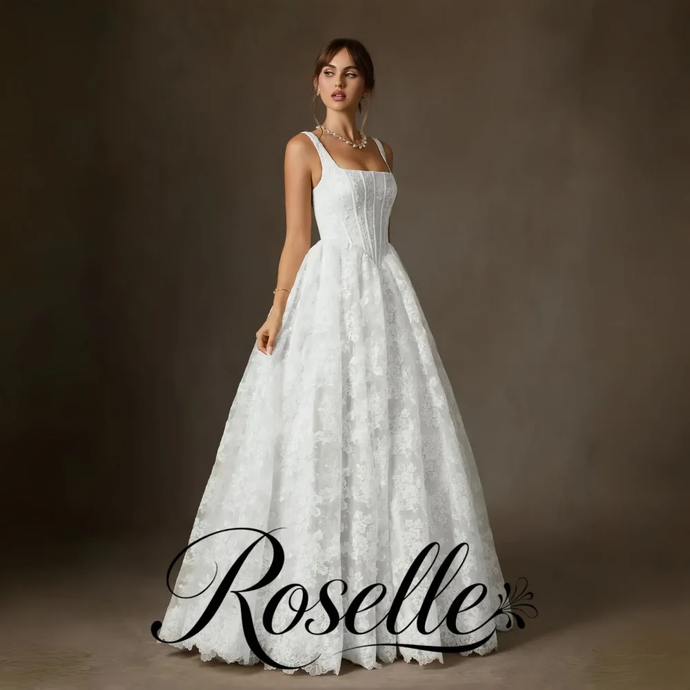 ROSELLE Exquisite Lace Square Collar Ball Gown Wedding Dress Spaghetti Strap Lace Up 2026 Bridal Customized Vestido De Novia