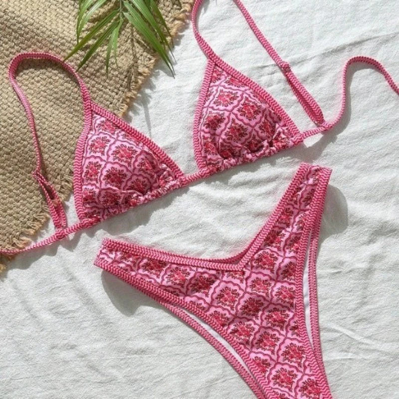 

Сексуальное треугольное бикини с эффектом пуш-ап, женские бикини с цветочным принтом, женский купальный костюм, мягкий купальник, пляжная одежда, бикини