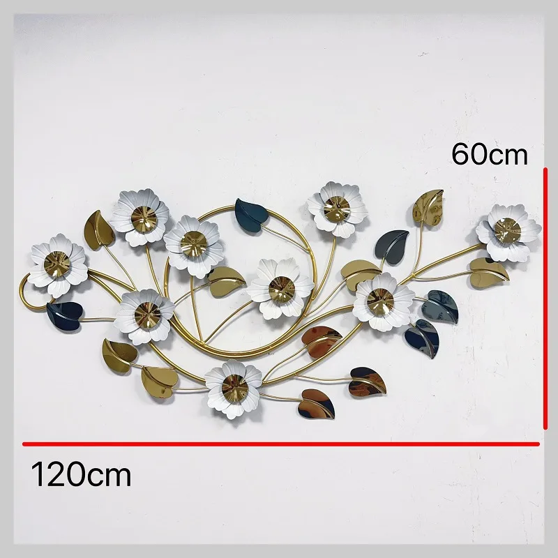 Wrought iron light luxury metal three-dimensional flower wall decoration living room bedroom TV wall decoration titanium new wal