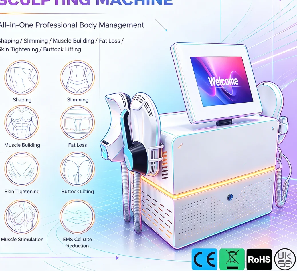 2026 Hot Sale 6500W 4‑Handle HIEMT EMS Sculpt Machine, EMSnova Fat Reduction Body Contouring Salon Device 2Y Warranty