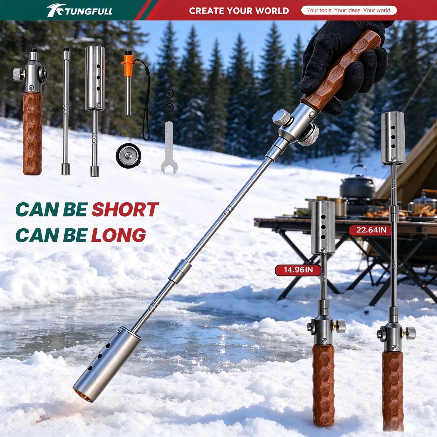 Widesea Long Handle Flamethrower Detachable Stainless Steel Portable Camping Torch Easy to Carry for Outdoor Fire Starting BBQ