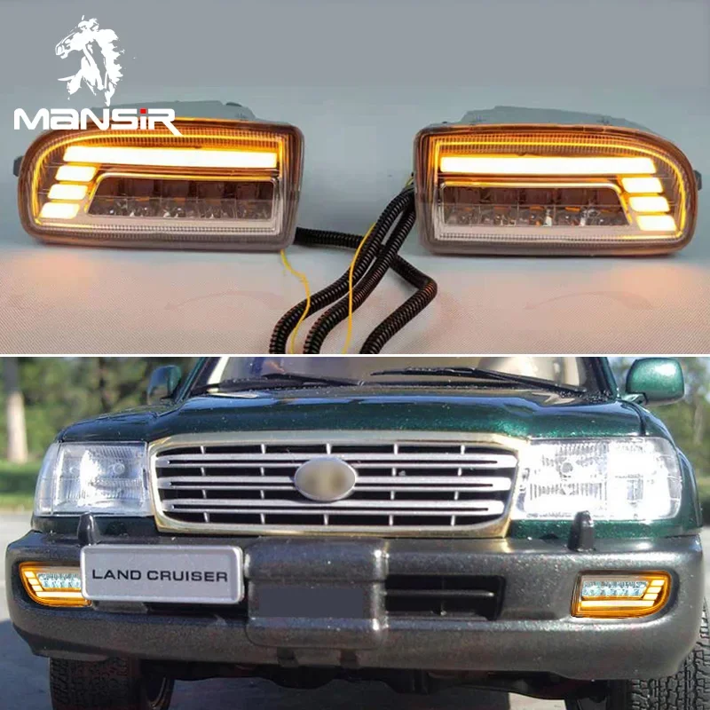 Car LED DRL Daylights  For Toyota Land Cruiser LC100 FJ100 Yellow Turn 12V Daytime Running Light  Auto Fog Lamp