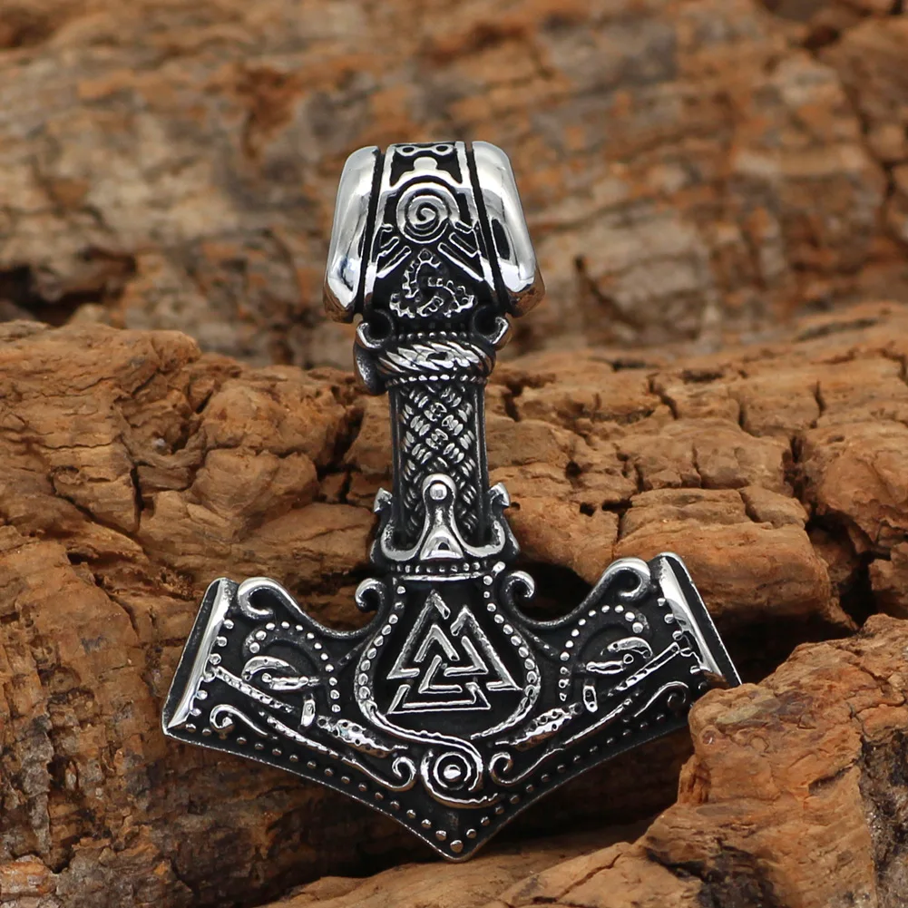 Vintage Unique Viking Thor's Hammer Pendant Chain Stainless Steel Rune Necklaces Creative Biker Amulet Jewelry Gifts Wholesale