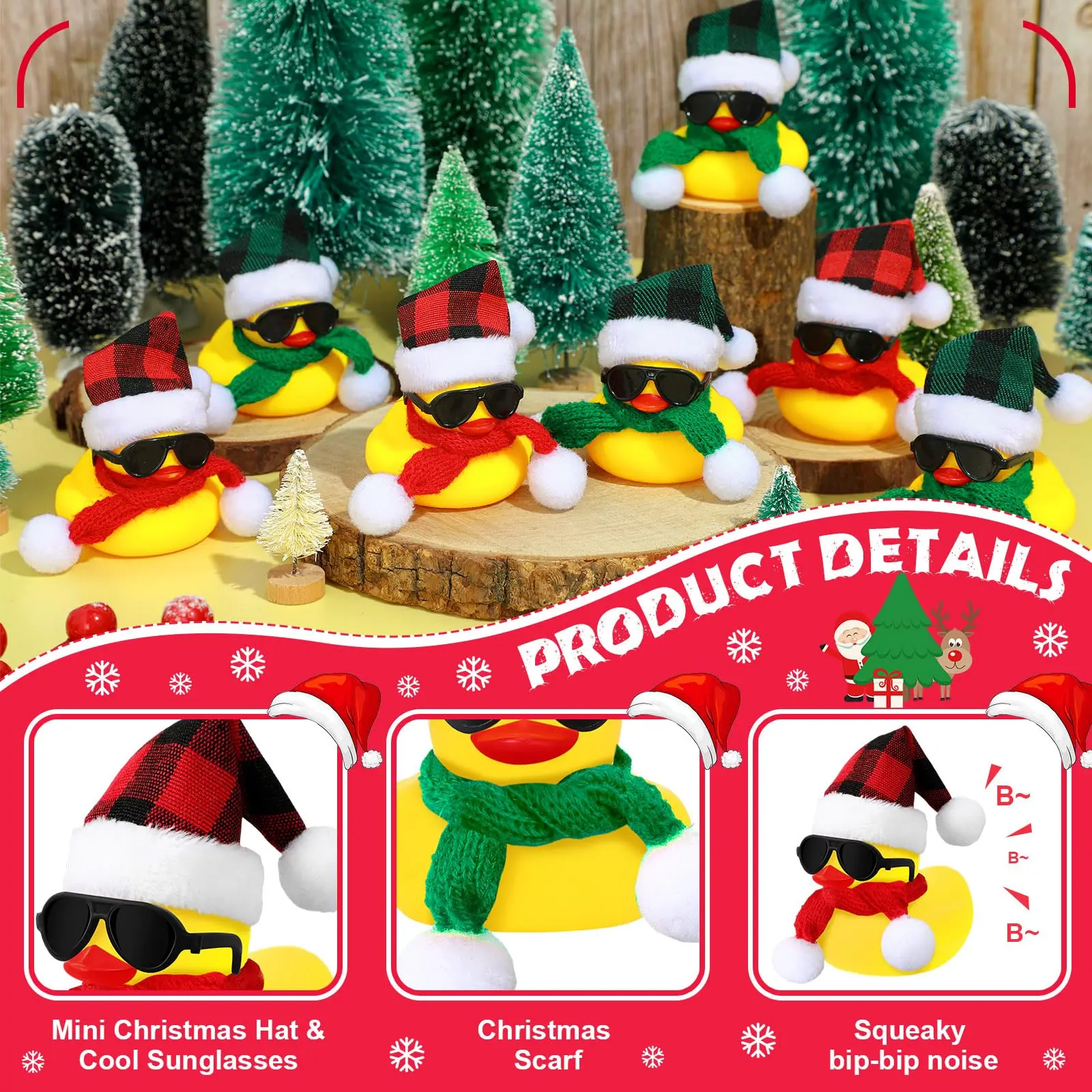 Christmas Mini Rubber Duck Bulk with Sunglasses Scarf Hats Duck Bath Toy Xmas Decor for Christmas Winter Gift Cruise