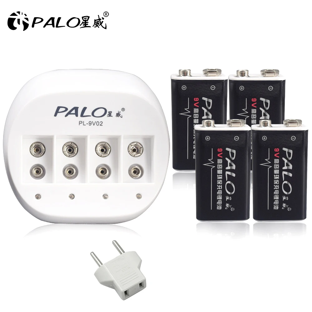 PALO 100% Original 600mAh 9V Li-ion Rechargeable Battery 9V Lithium Batteries For Wireless Microphone Guitar Toys Metal detector