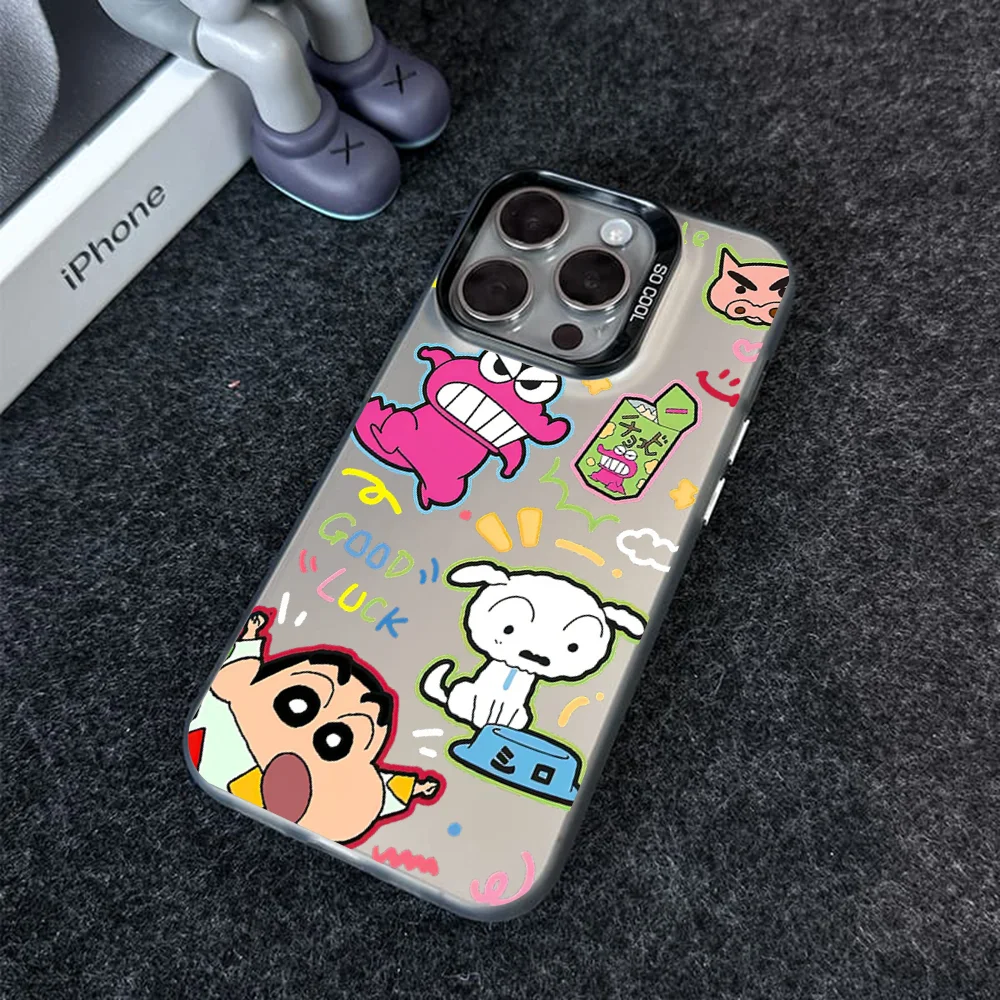 Cute-S-Shin-Boys-C-Chan-Anime-Crayon Phone Case IMD Color Silver Shell For IPhone 16 15 14 13 12 11 X XR Pro Max Plus